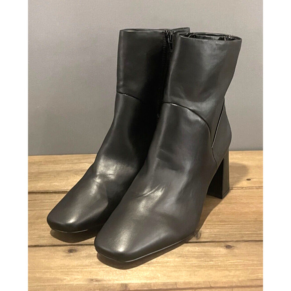 Nordstrom Rack Women's Naja Boots Size 9.5 Black Faux Leather Block Heel Zip Up - Picture 4 of 15